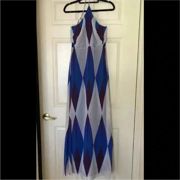 Dee Elly  Blue/Purple Diamond Pattern Maxi Dress-US M - Picture 2 of 8